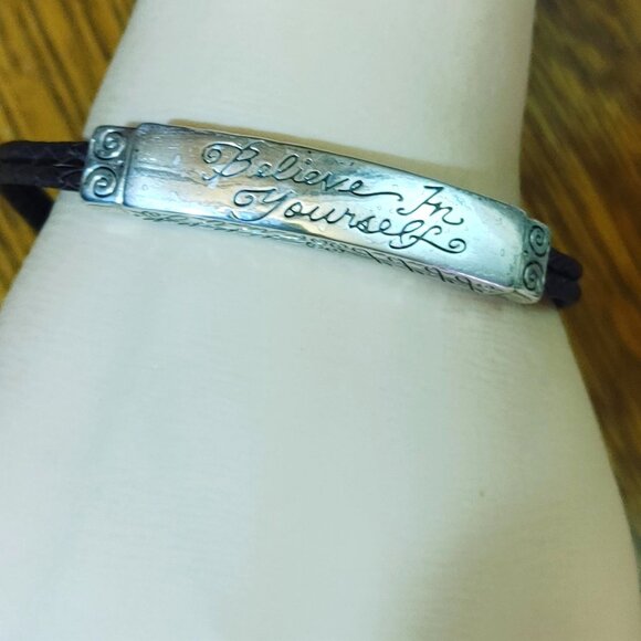 Believe In Yourself Bracelet Brighton Dark Brown Braided Leather Silver Accents - Picture 7 of 14